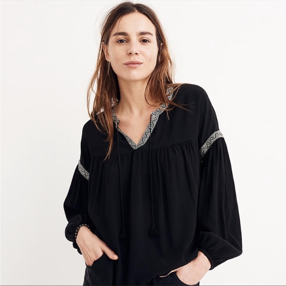 Madewell Black Boho Tassel Top Size Small